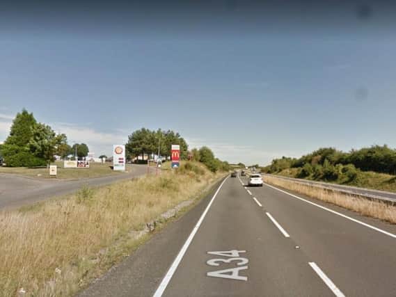 The A34 southbound at Sutton Scotney in Hampshire. Copyright Google Maps.