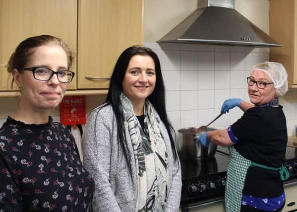 From left to right, Paula Snowdon from East Durham Trust and Kimberley Batey from County Durham Housing Group with volunteers in the new cafe.