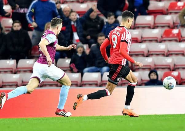 Sunderland striker Ashley Fletcher loses possession when in a good position against Villa last night. Picture by Frank Reid