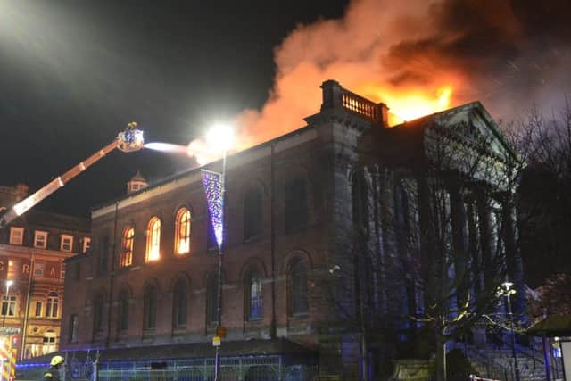 The Wesley building on fire. Picture by Tom Collins