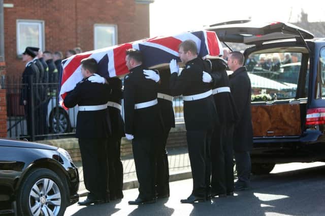 The funeral of a retired firefighter - who was also a volunteer for the RNLI - Billy Constantine, at St John Vianney Church, Hartlepool. Picture: TOM BANKS