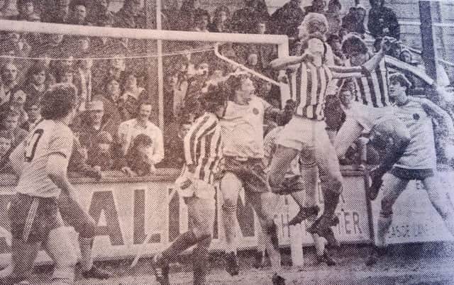 Action from the Pools 1981 match against Stockport.