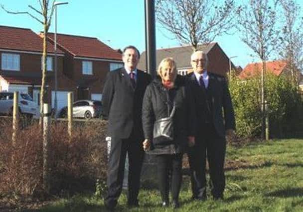 Left-right: Cleveland Police and Crime Commissioner Barry Coppinger with
Aileen Kendon and Councillor Paul Beck.