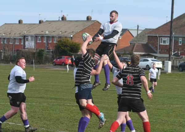 Hartlepool battle for lineout ball in their win against Darlington on Saturday.