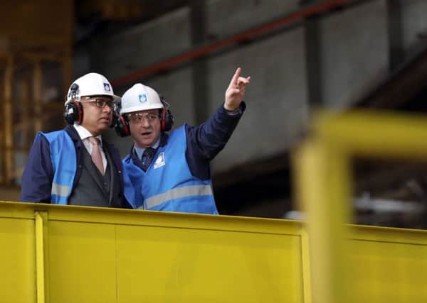 Executive Chairman Sanjeev Gupta talking to Liberty Steel Hartlepool MD Andrew Hill. Photo: Dave Charnley Photography.