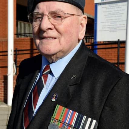 Former RAF member Kevin Craddy (92) during the flag raising to commemorate 100 years of the RAF. Picture by Frank Reid