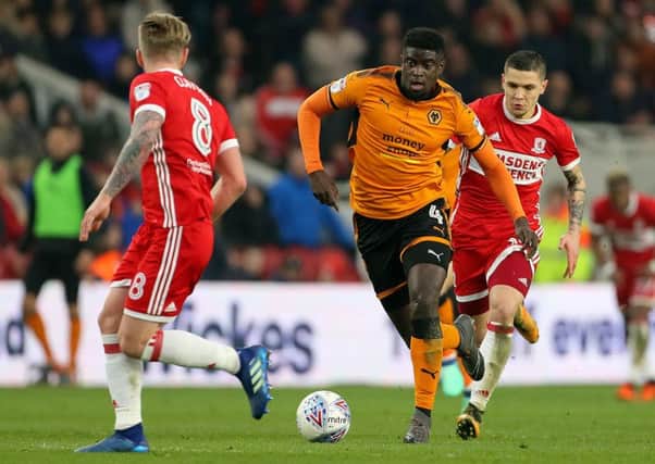 Wolves' ex-Sunderland midfielder, Alfred N'Diaye, surges forward in last night's 2-1 Championship win at Middlesbrough