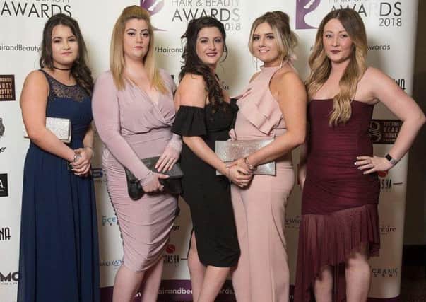 Left to right: Skye Gooding, Vicky Tyzack, Samantha Lewis, Emma Woolston and Ria Smith at the English Hair and Beauty Awards.