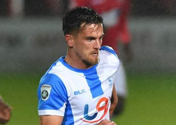 Ryan Donaldson in action for Pools against Wrexham earlier this season.