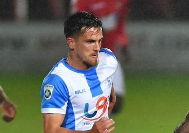 Ryan Donaldson in action for Pools against Wrexham earlier this season.