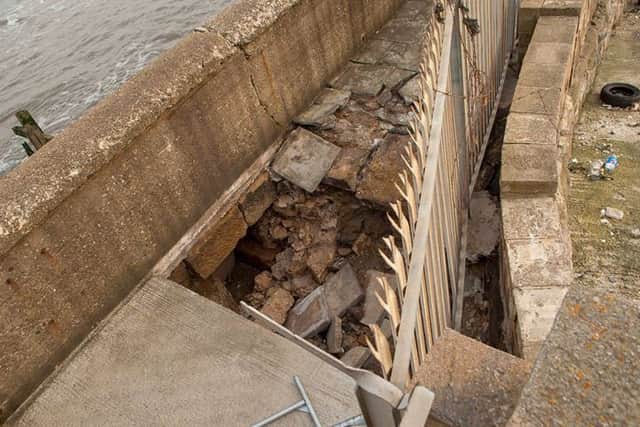The hole which has developed in Middleton Pier in Hartlepool. Pic by Chris Naylor.