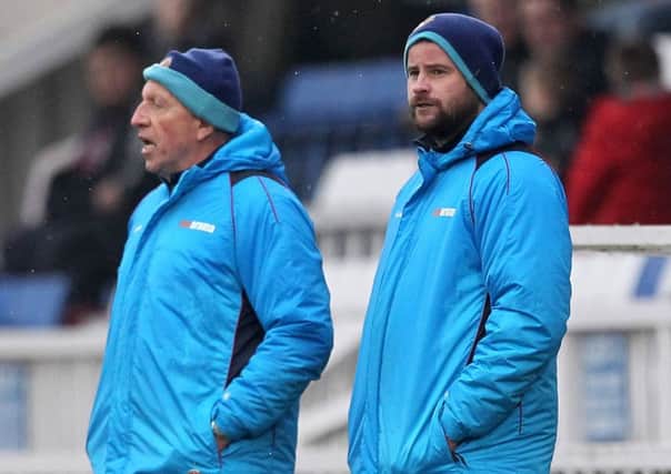 Hartlepool caretaker manager Matthew Bates, right, with Ged McNamee.