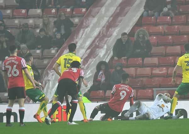Ivo Pinto hits home Norwich's late leveller against Sunderland. Picture by Frank Reid