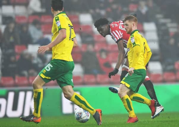 On-loan Liverpool midfielder Ovie Ejaria gets in a shot for Sunderland against Norwich. Picture by Frank Reid