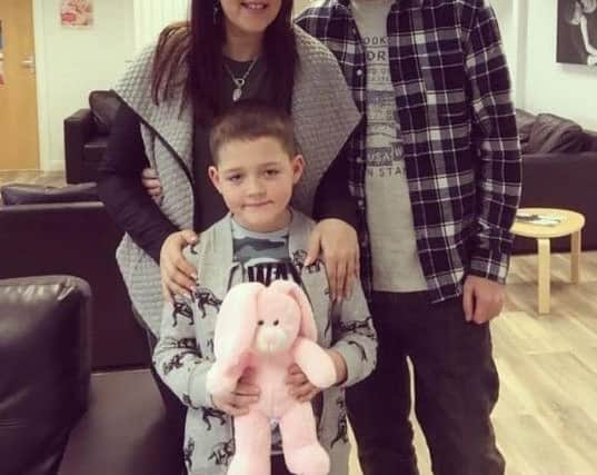 Tracey and Steven Keers with their son Kieran on the day they found out they were expecting a baby girl.