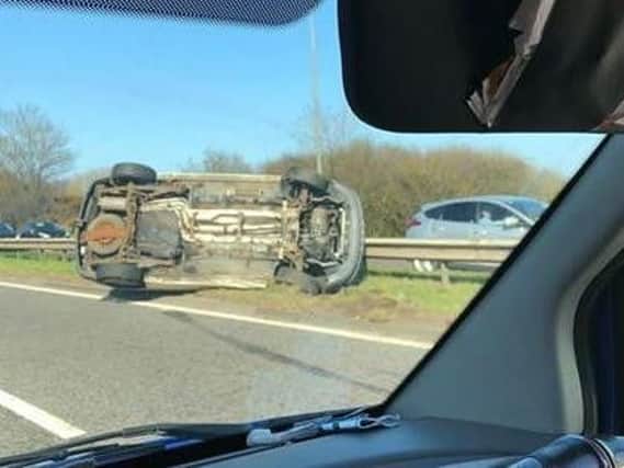 A van overturned in the incident.