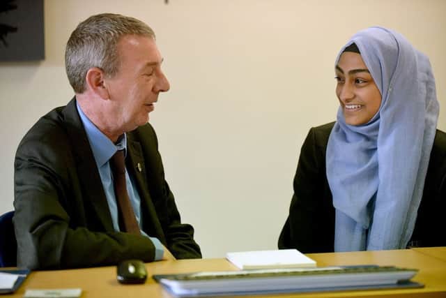 Hartlepool MP Mike Hill with High Tunstall College of Science 'Mind Fighters' leader Nafisa Azad. Picture by FRANK REID