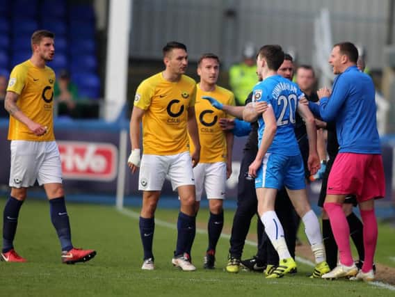 Young Aaron Cunningham, number 20, is sent off in Saturday's match.