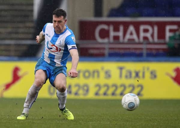 Carl Magnay of Hartlepool United in action during the Vanarama National League match between Hartlepool United and Solihull Moors at Victoria Park, Hartlepool on Saturday 7th April 2018. (Credit: Mark Fletcher | MI News & Sport Ltd)