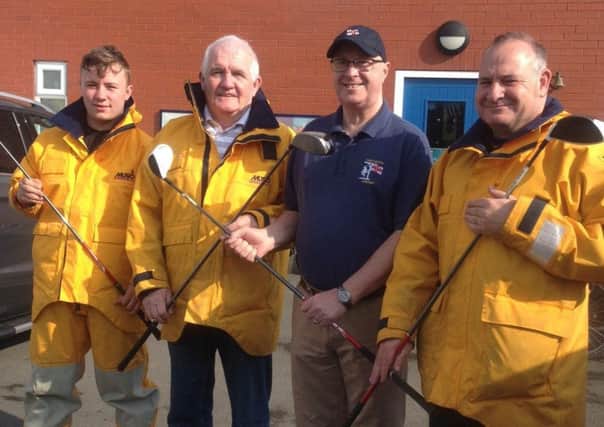 (from left) Hartlepool RNLI crew member Jake Oates, golf event organisers Tommy Price and Malcolm Wallis and crew member Darren Killick.
Credit: RNLI/Tom Collins
