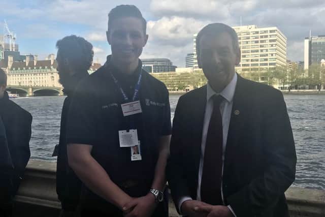 Mike Hill with Sam Kitching, an apprentice with Rolls Royce in Washington.
