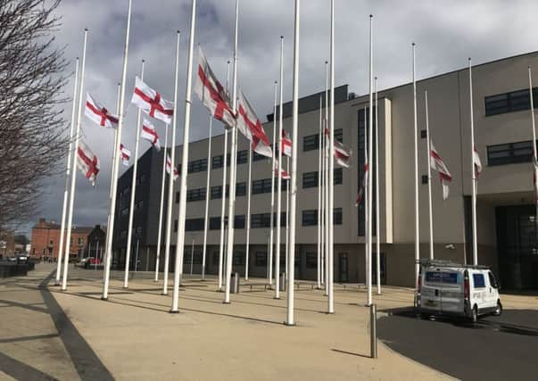 Flags at Hartlepool College of Further Education flying at half mast in tribute to former student Connor McDade.
