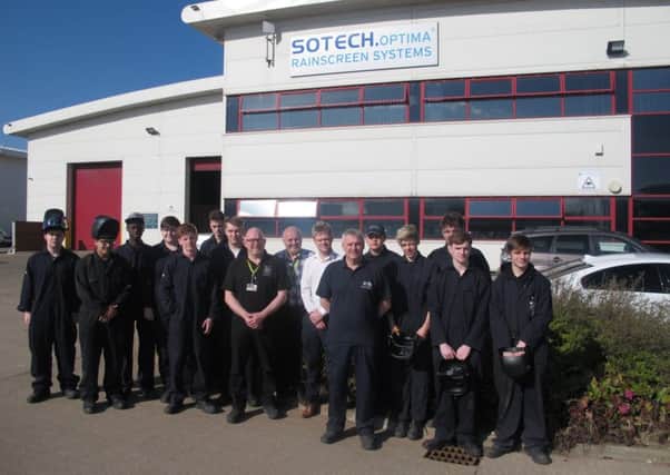 Studenrts and staff outside Sotech.