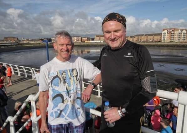 Phil Holbrook (left) and Phil Dunn after the fourth anniversary Hartlepool parkrun on Saturday. Photo by Matt Jamie
