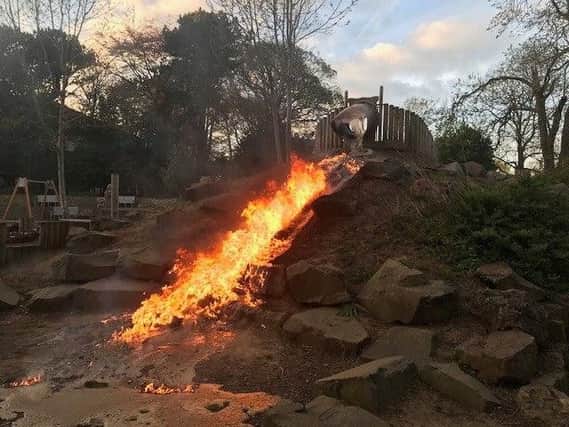 Slide on fire in the play area of Burn Valley Gardens in Hartlepool. Photo by Hartlepool Neighbourhood Police Team.