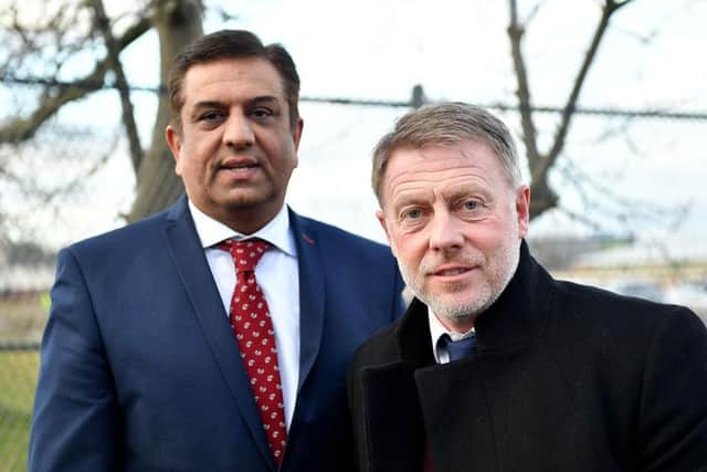 Pools' owner Raj Singh (left) and director of football Craig Hignett (right)