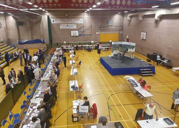 Election count at Mill House leisure centre in Hartlepool.