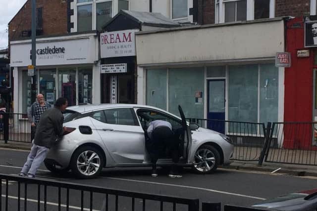A car has crashed into barriers on York Road in Hartlepool.