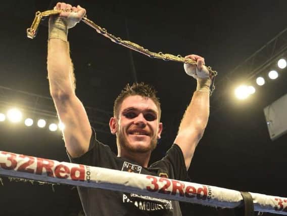 Tommy Ward with his British title after his last defence in Newcastle's Metro Radio Arena.