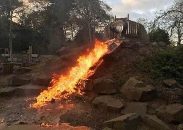 A slide on fire in the play area of Burn Valley Gardens in Hartlepool. Photo by Hartlepool Neighbourhood Police Team.