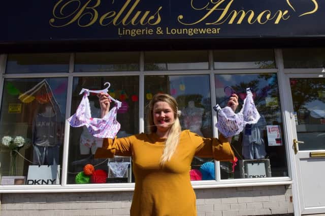 Amy Hanlon at her new lingerie shop in Stockton Road, Hartlepool, is now collecting old bras for a breast cancer charity.