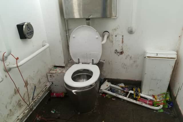 Before the cleaning of the disabled toilet.