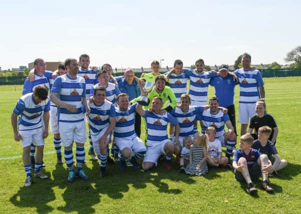 Blackhall Hardwick (red) v Throston Wanderers (blue/white) in the Colin Lyver Premier Cup Final, at Grayfields Sports enclosure on Sunday. Winners Throston Wanderers