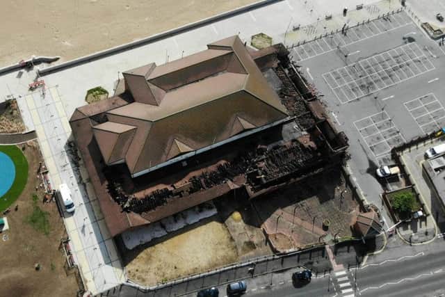 Damage seen from the air before today's demolition work