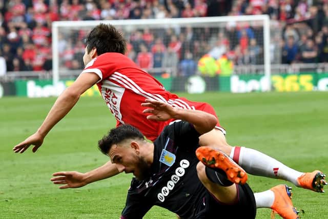Robert Snodgrass battles for the ball in Aston Villa's 1-0 win over Middlesbrough.