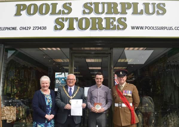 Jack Hanlon with Mayor and Mayoress of Hartlepool Coun Paul and Mary Beck and Sgt Major Mark Hill MBE from Catterick Garrison