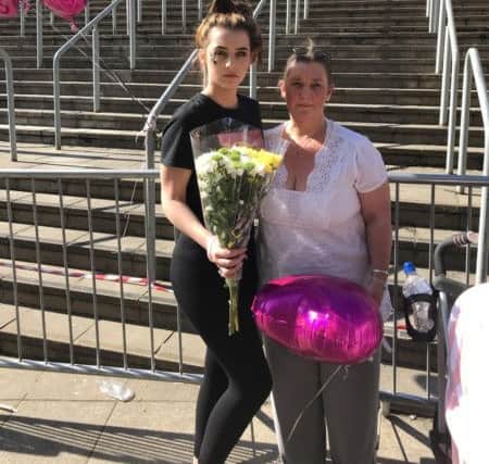 Chloe and Janette at Manchester Arena where she released her balloon