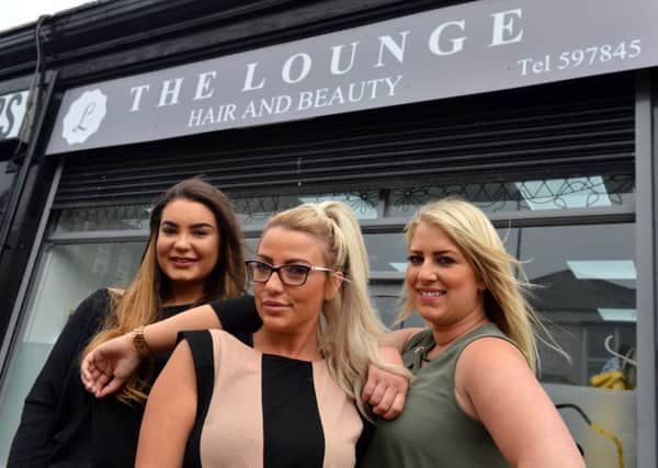 The Lounge Hair and Beauty. Owner Jordan White, front, with beautician Becca Railton (L) and hairdresser Emma Cass (R)